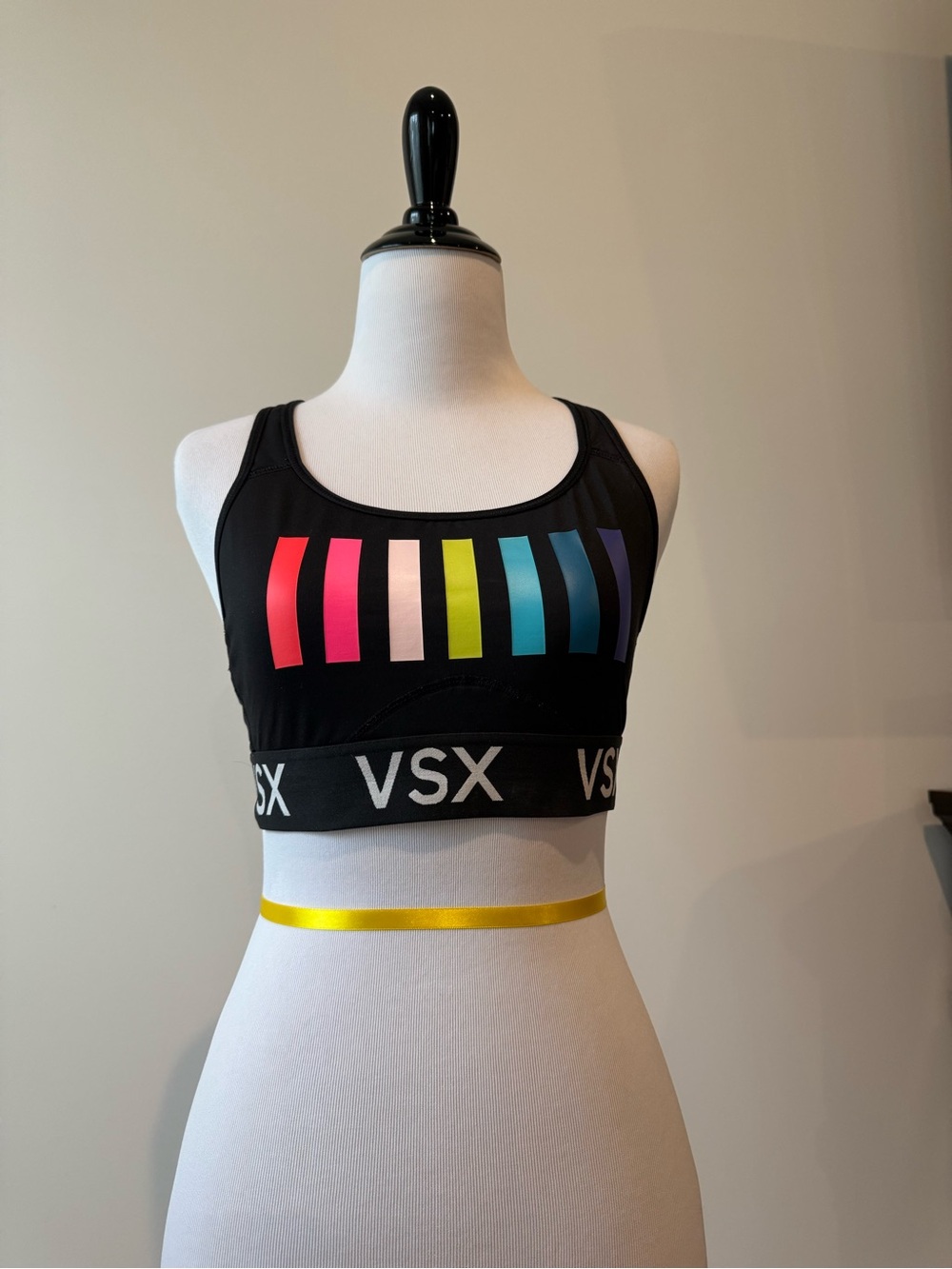 VSX Black Bikini Top with Neon Rainbow Stripes